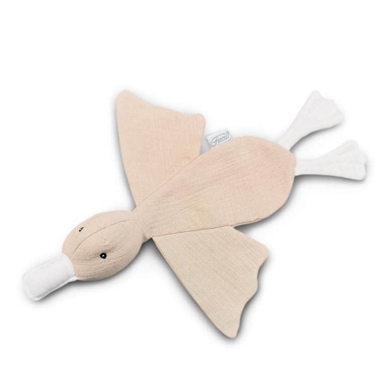 Knuffeldoekje eend met naam - beige