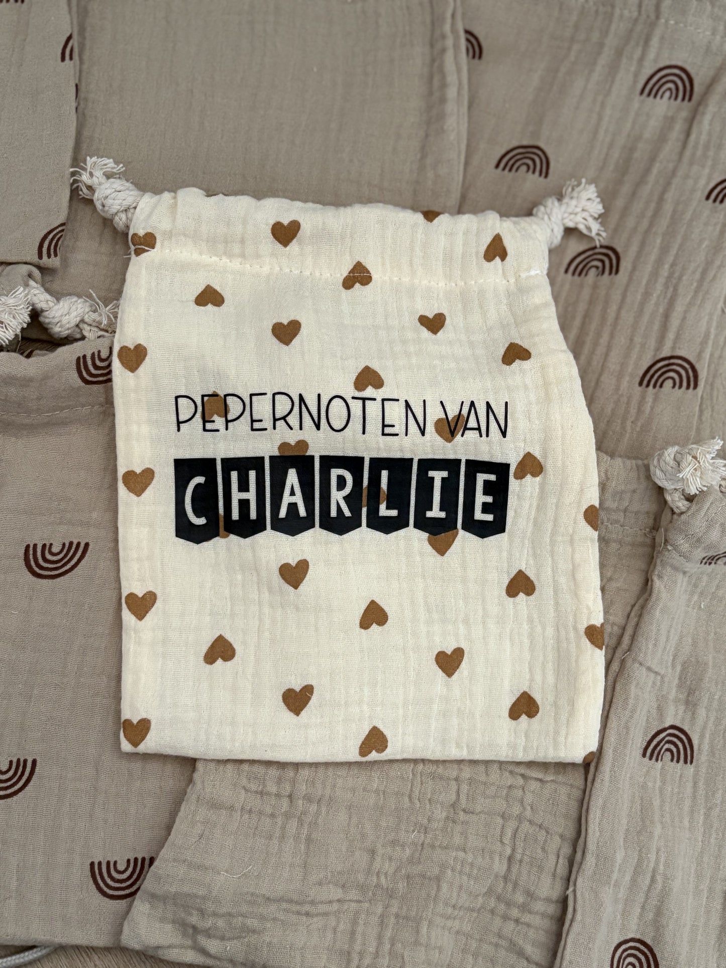 Pepernotenzakje met naam - Mousseline - Pepernoten van