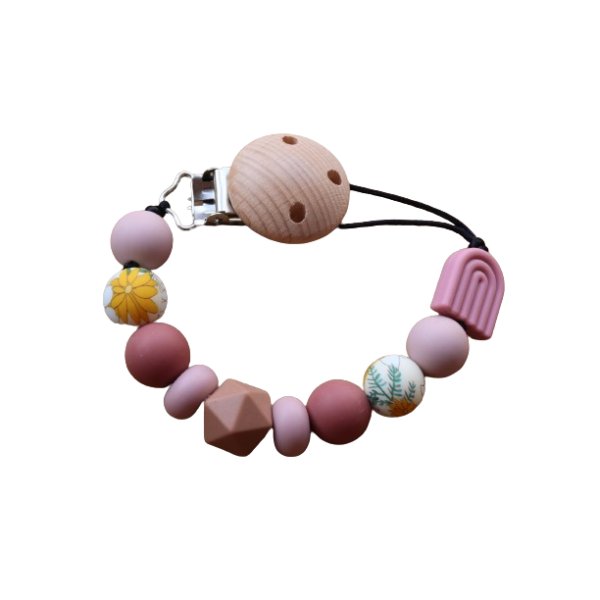 Speenkoord met naam - Siliconen - Lente Roze - Pienies