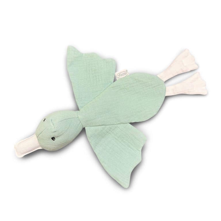 Knuffeldoekje eend met naam - groen