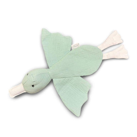 Knuffeldoekje eend met naam - groen