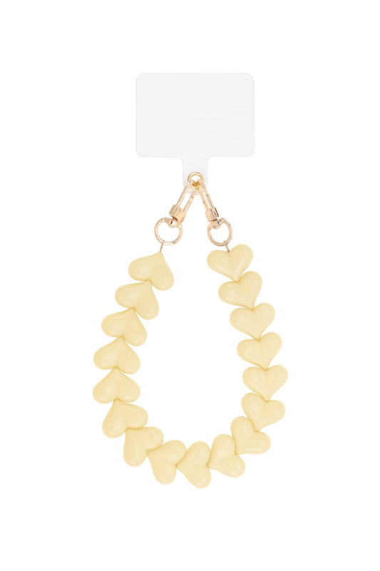 Telefoonkoord pols hartjes - Beige