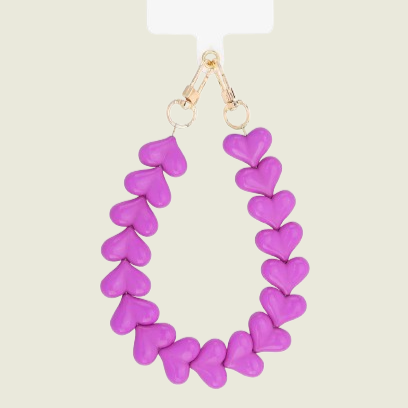 Telefoonkoord pols hartjes - fuchsia