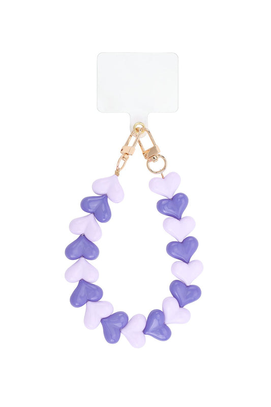 Telefoonkoord pols hartjes - paars