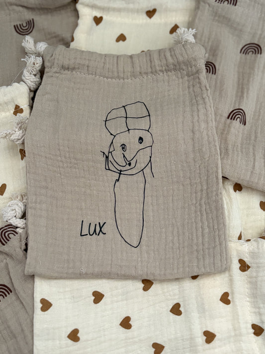 Pepernotenzakje met naam - Mousseline - Eigen tekening