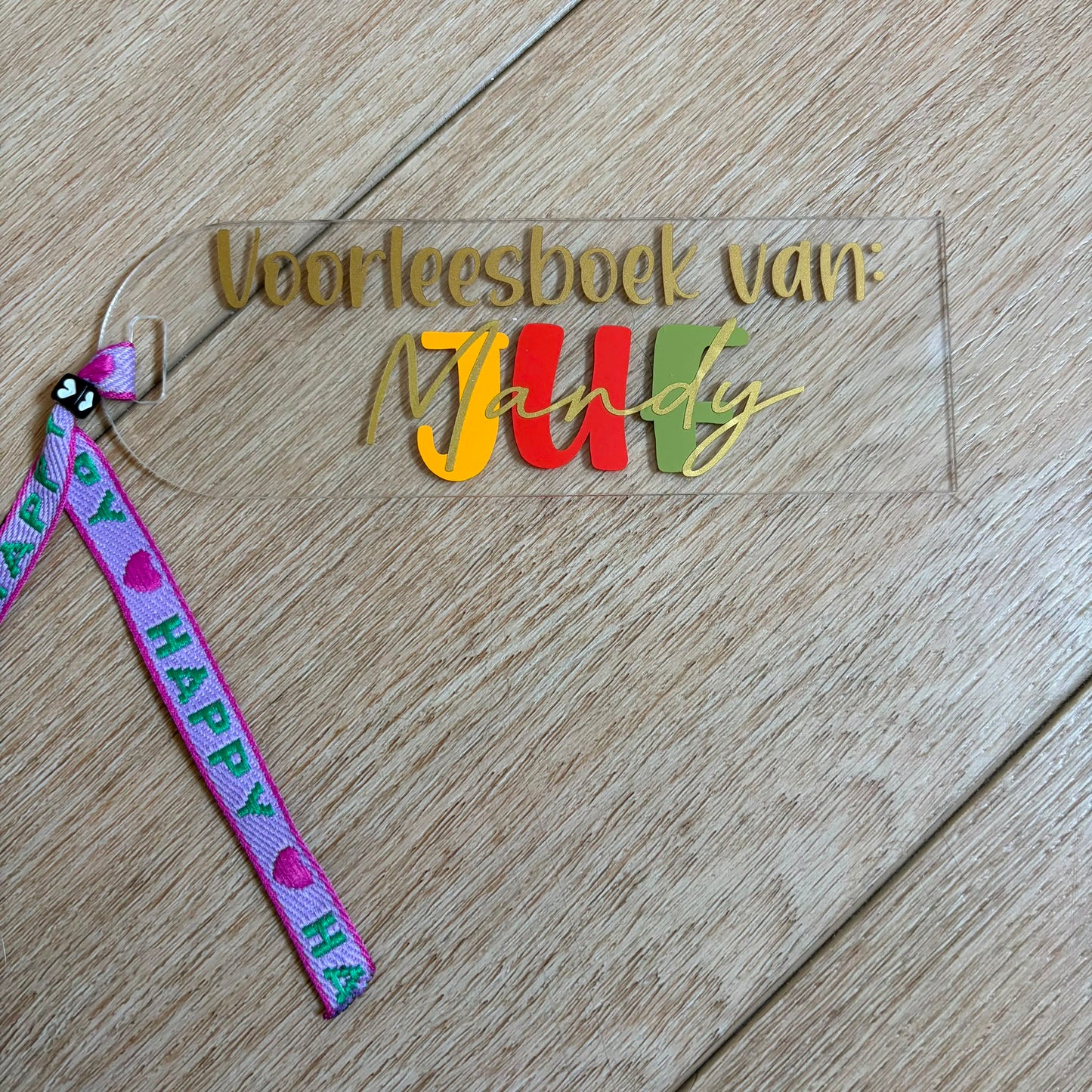 Gepersonaliseerde boekenlegger voorleesboek voor meester of juf