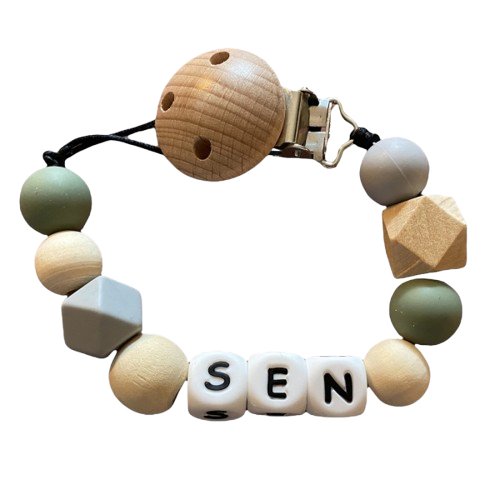 Speenkoord met naam - Siliconen - Hout Groen - Pienies