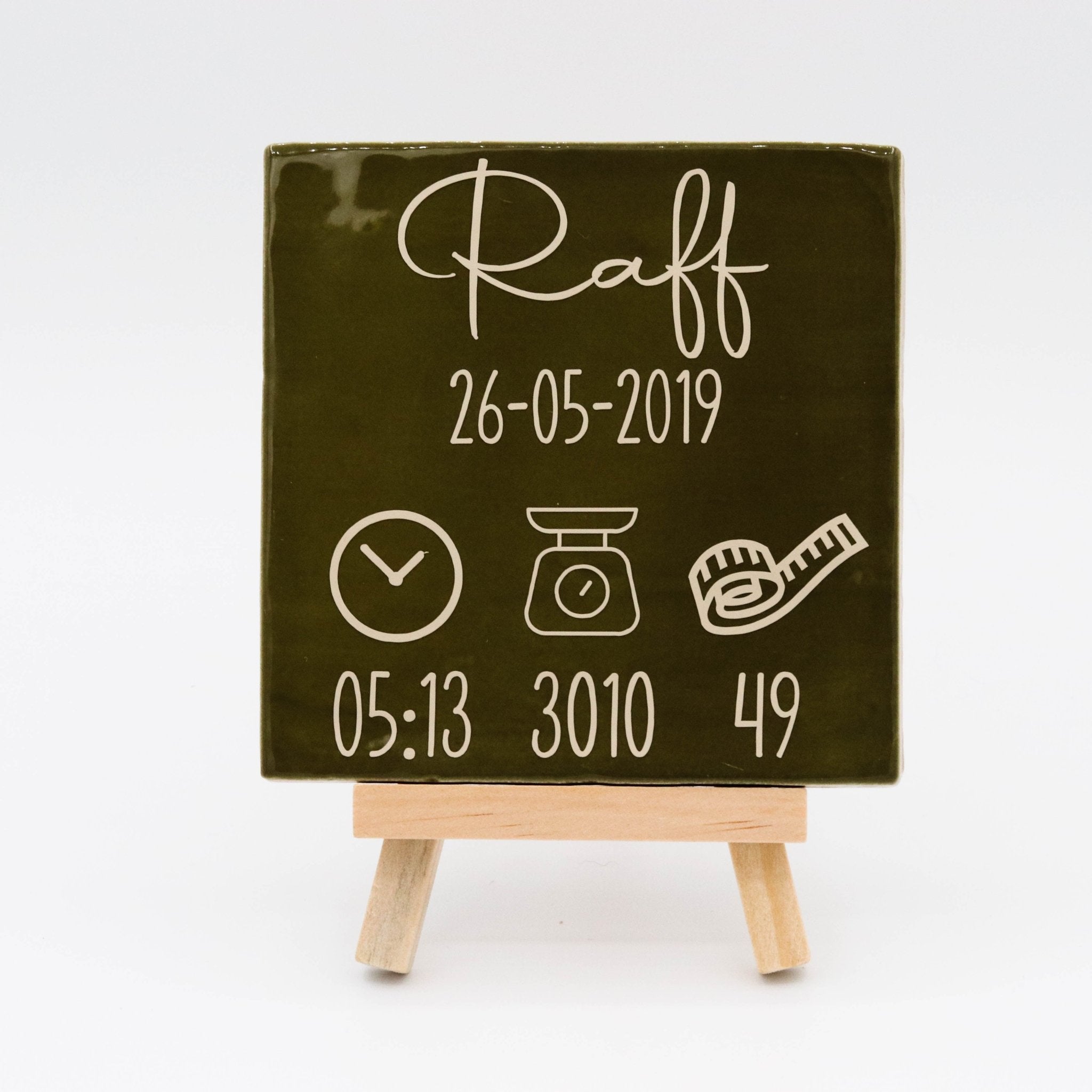 Tegeltje met tekst Geboortegegevens - Pienies