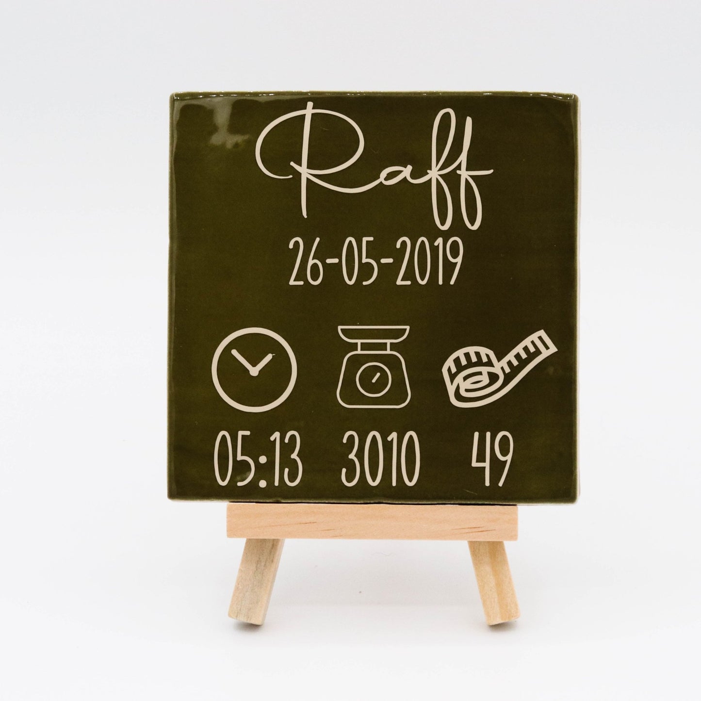 Tegeltje met tekst Geboortegegevens - Pienies