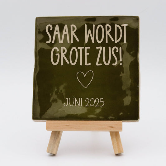 Tegeltje met tekst Grote zus - Pienies