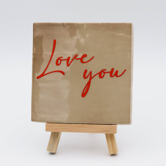 Tegeltje met tekst Love You - Pienies