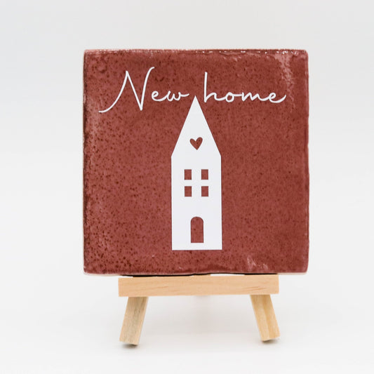 Tegeltje met tekst New Home - Pienies