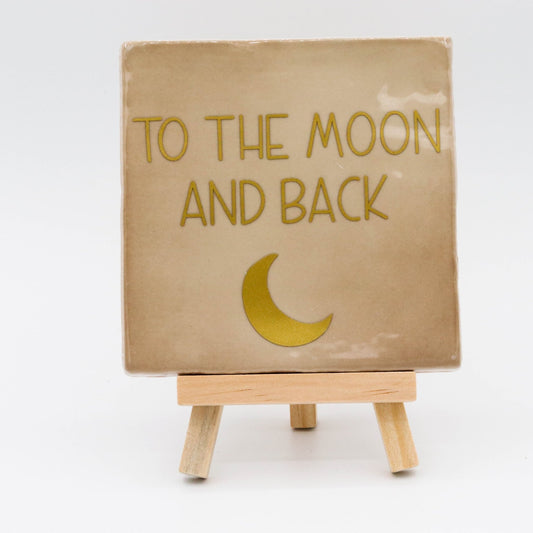 Tegeltje met tekst To the moon and back - Pienies