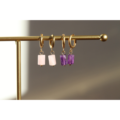 Oorbellen hanger roze/paars